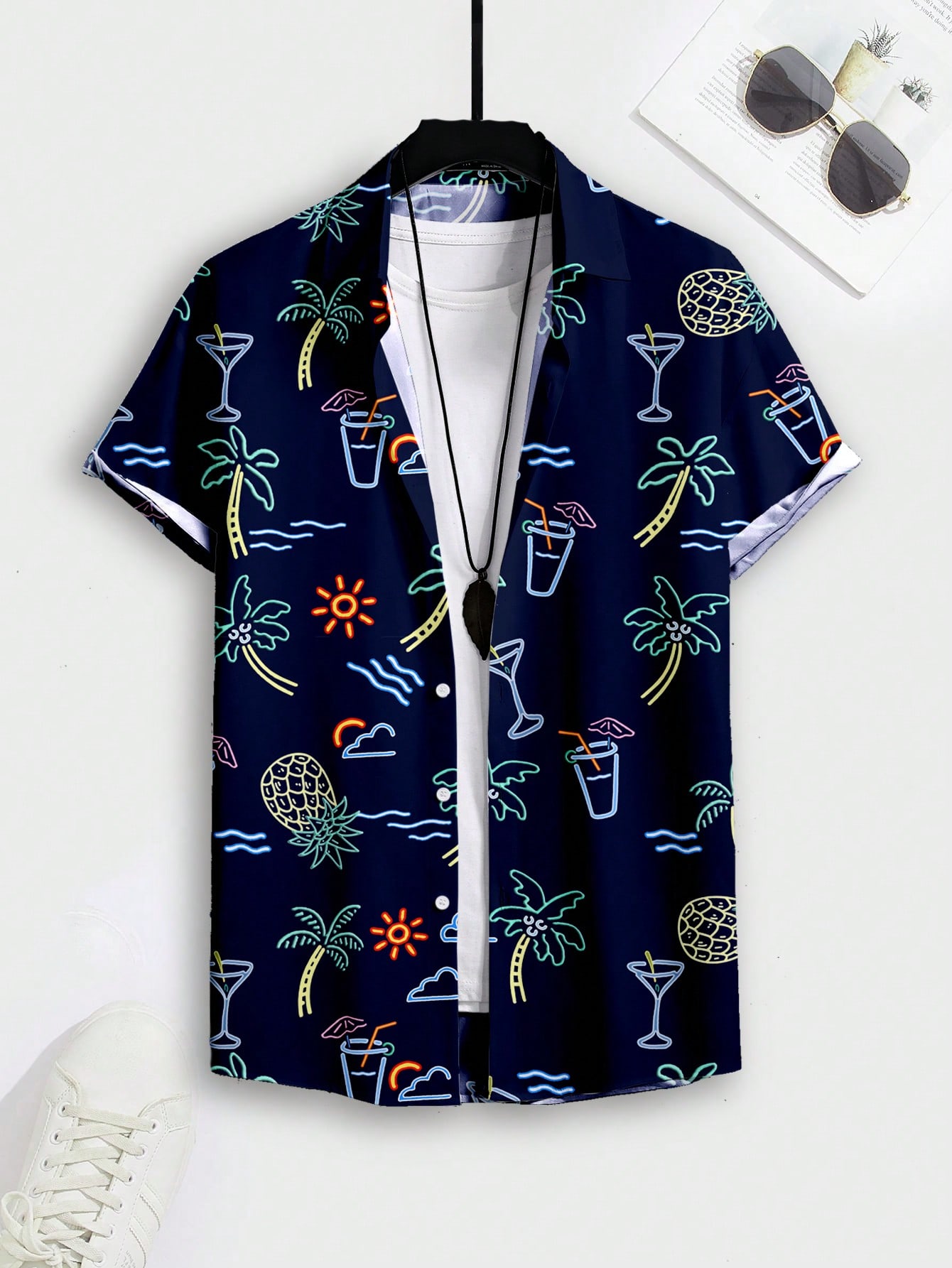 Мужская рубашка с коротким рукавом с тропическим принтом Manfinity, многоцветный повседневная мужская пляжная гавайская рубашка с коротким рукавом летняя рубашка с тропическим принтом и пуговицами мужская азиатская мо