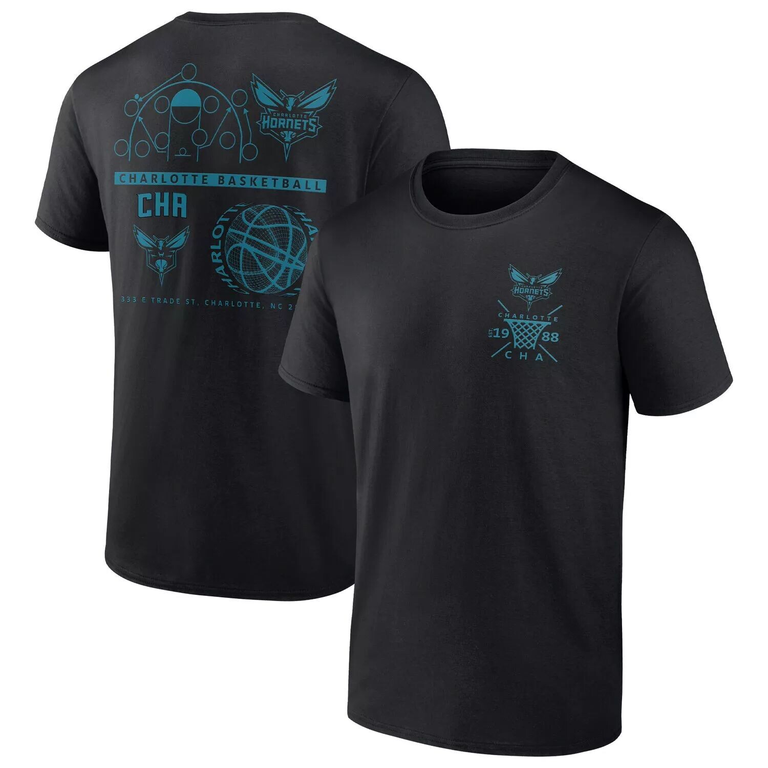 

Мужская черная коллективная футболка Charlotte Hornets Court Street с логотипом Fanatics
