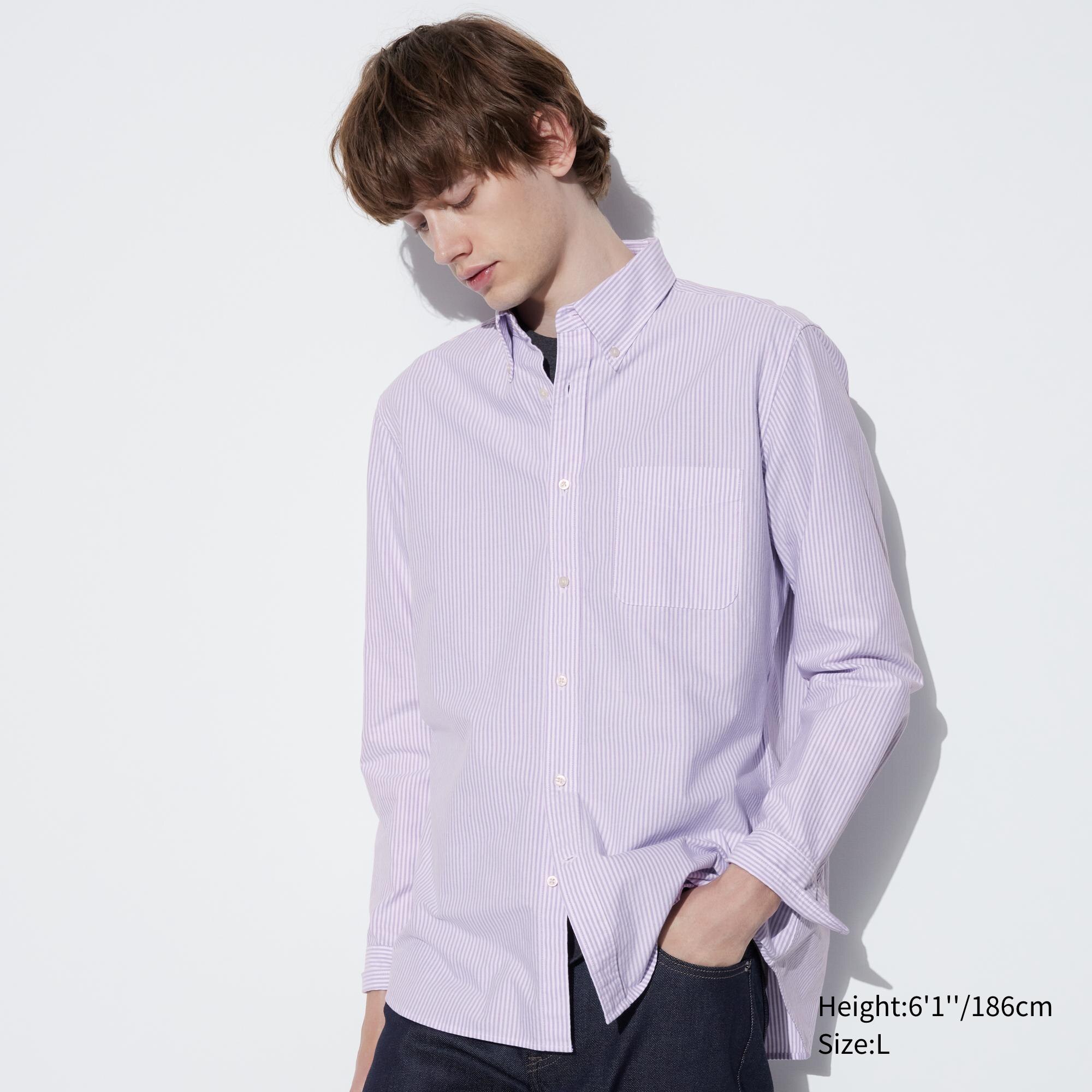 Рубашка UNIQLO Slim Fit Oxford в полоску, фиолетовый рубашка оксфорд uniqlo oxford slim fit белый