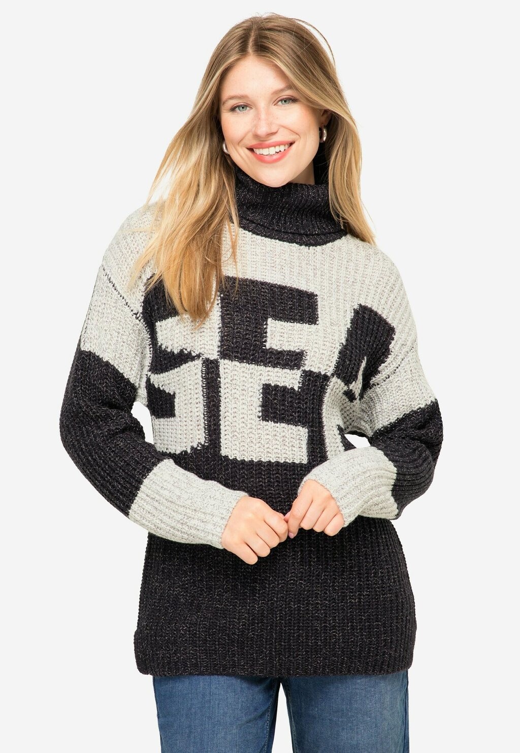 

Свитер Colorblocking Wording Sea Zweifarbig Rollkragen Langarm LAURASØN, цвет grau