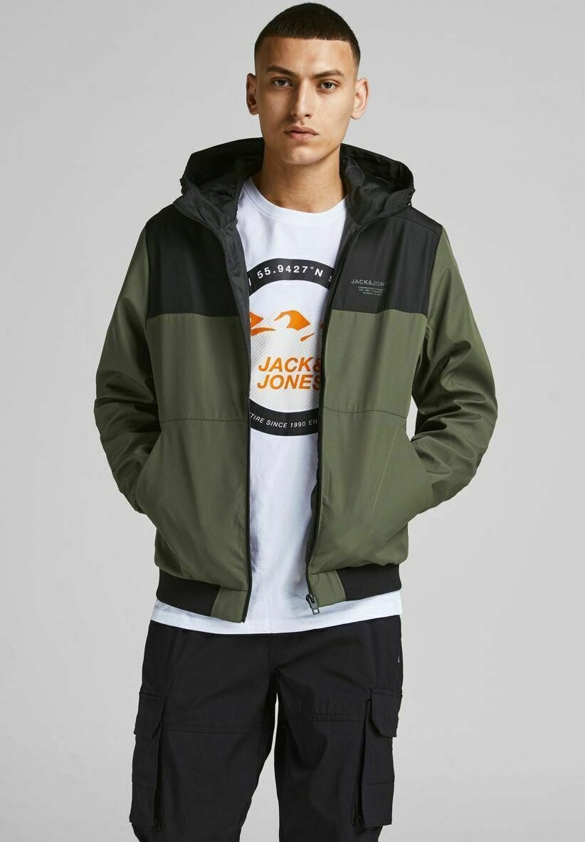 

Легкая Куртка Jack & Jones, черный/хаки, Серый