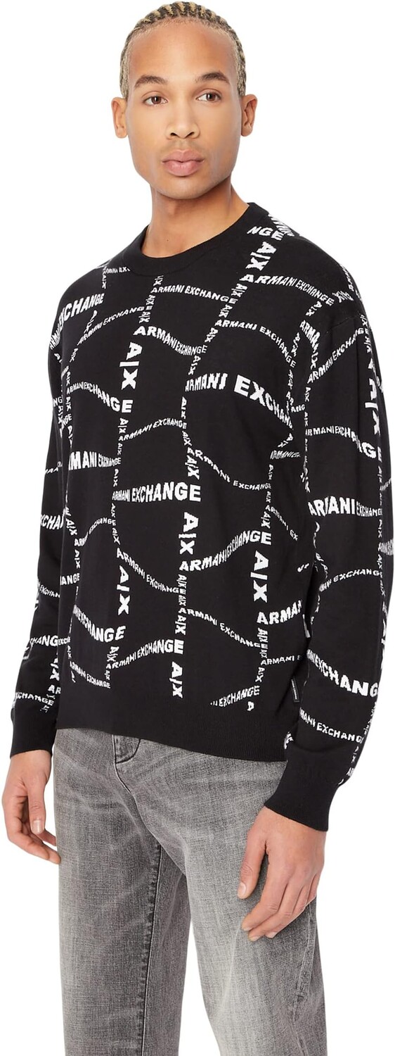 

Хлопковый пуловер с принтом Armani Exchange, цвет Black Distorted Logo