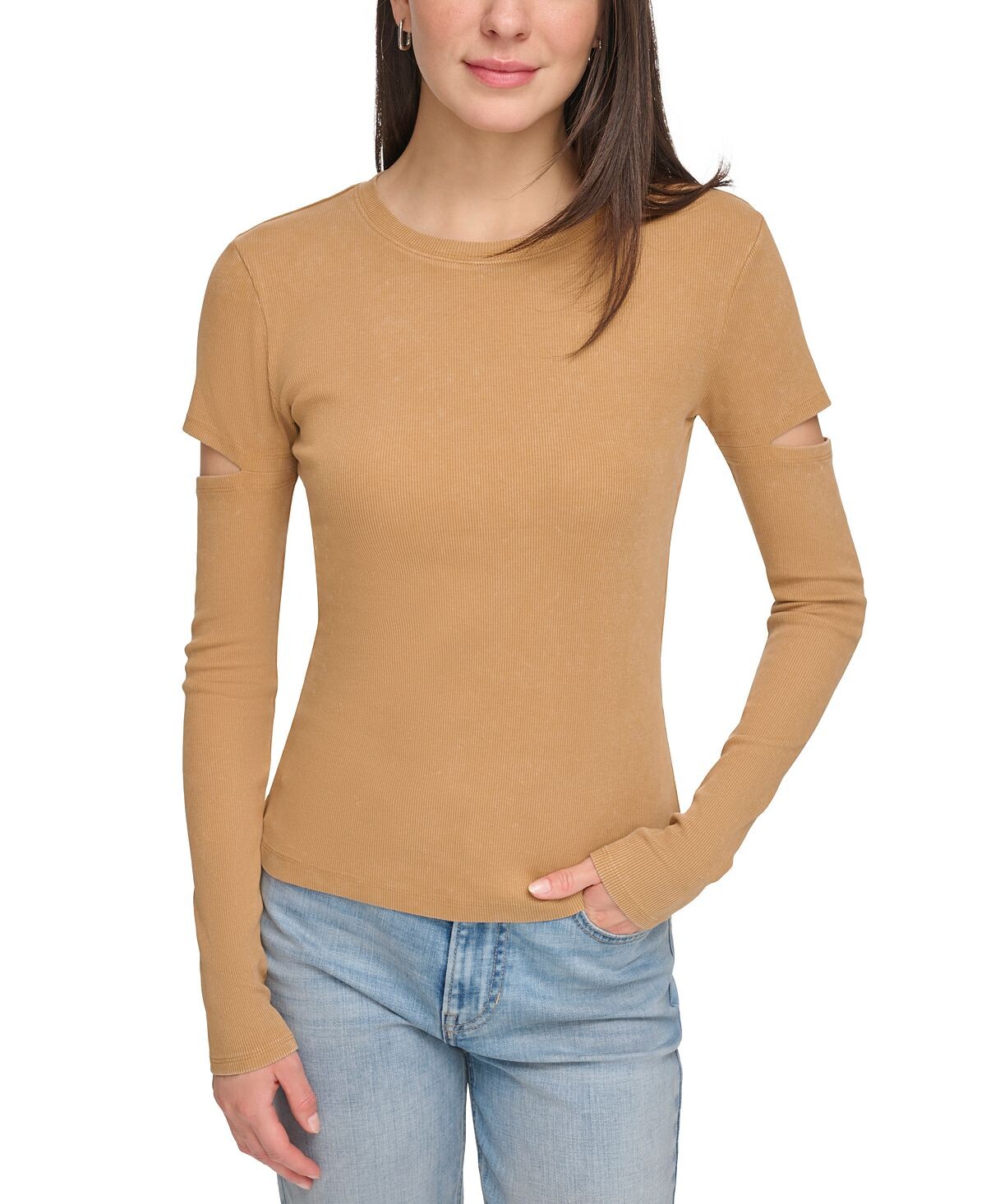 

Женский трикотажный топ с круглым вырезом и длинными рукавами и вырезом DKNY Jeans