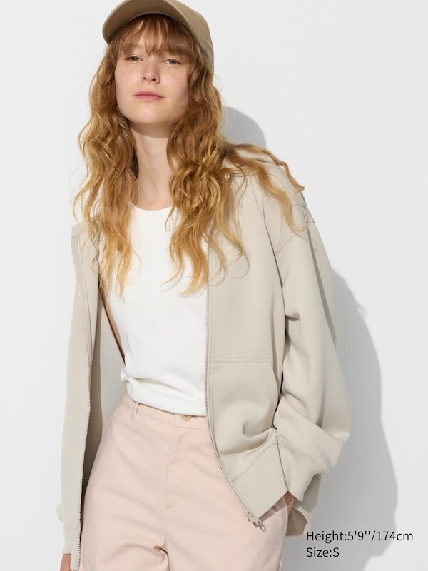 

Толстовка с капюшоном на молнии большого размера dry sweat Uniqlo, бежевый