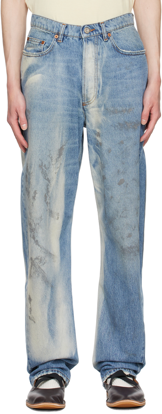 Синие джинсы необычной формы Magliano