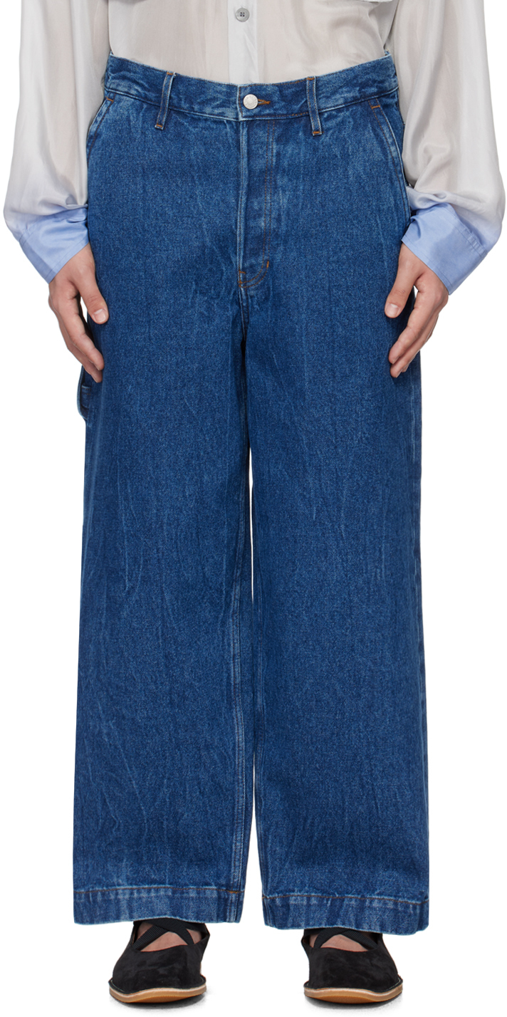 Синие потертые джинсы Dries Van Noten, цвет Blue