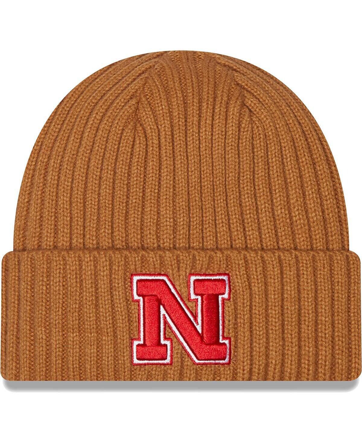 

Мужская светло-коричневая классическая вязаная шапка с манжетами Nebraska Huskers Core New Era