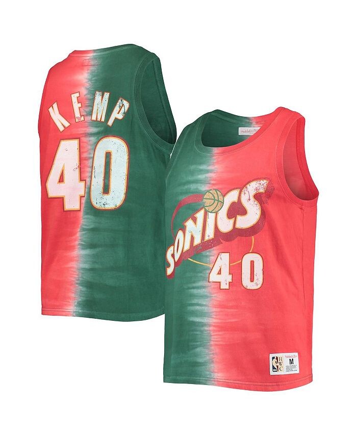 

Мужская майка Shawn Kemp Green, Red Seattle SuperSonics Hardwood Classics с названием и номером тай-дай Mitchell & Ness, зеленый