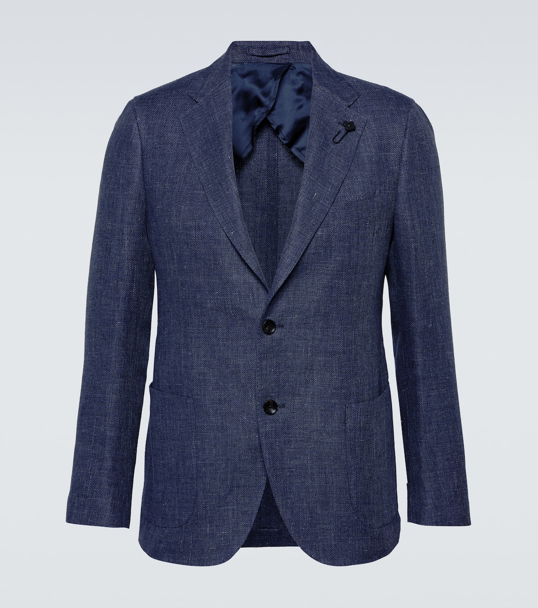 однобортный пиджак из шерсти и льна brioni Однобортный пиджак из льна и шерсти Lardini, синий