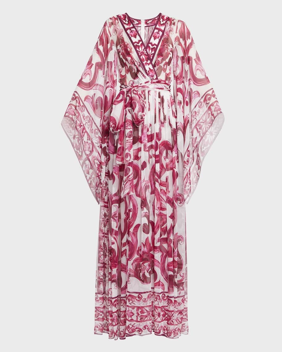 

Шифоновое платье макси с запахом и принтом майолика Dolce&Gabbana