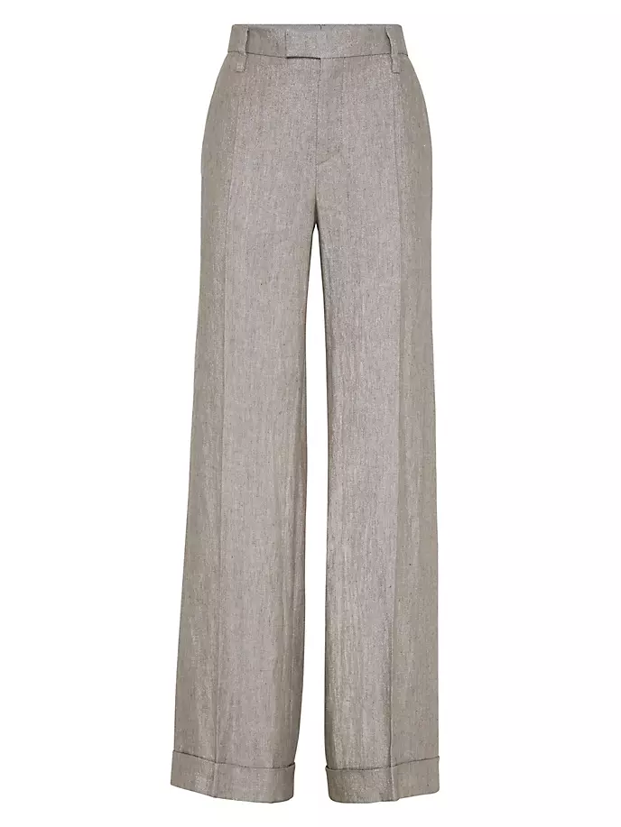 Свободные брюки из блестящего льняного твила Brunello Cucinelli, серый