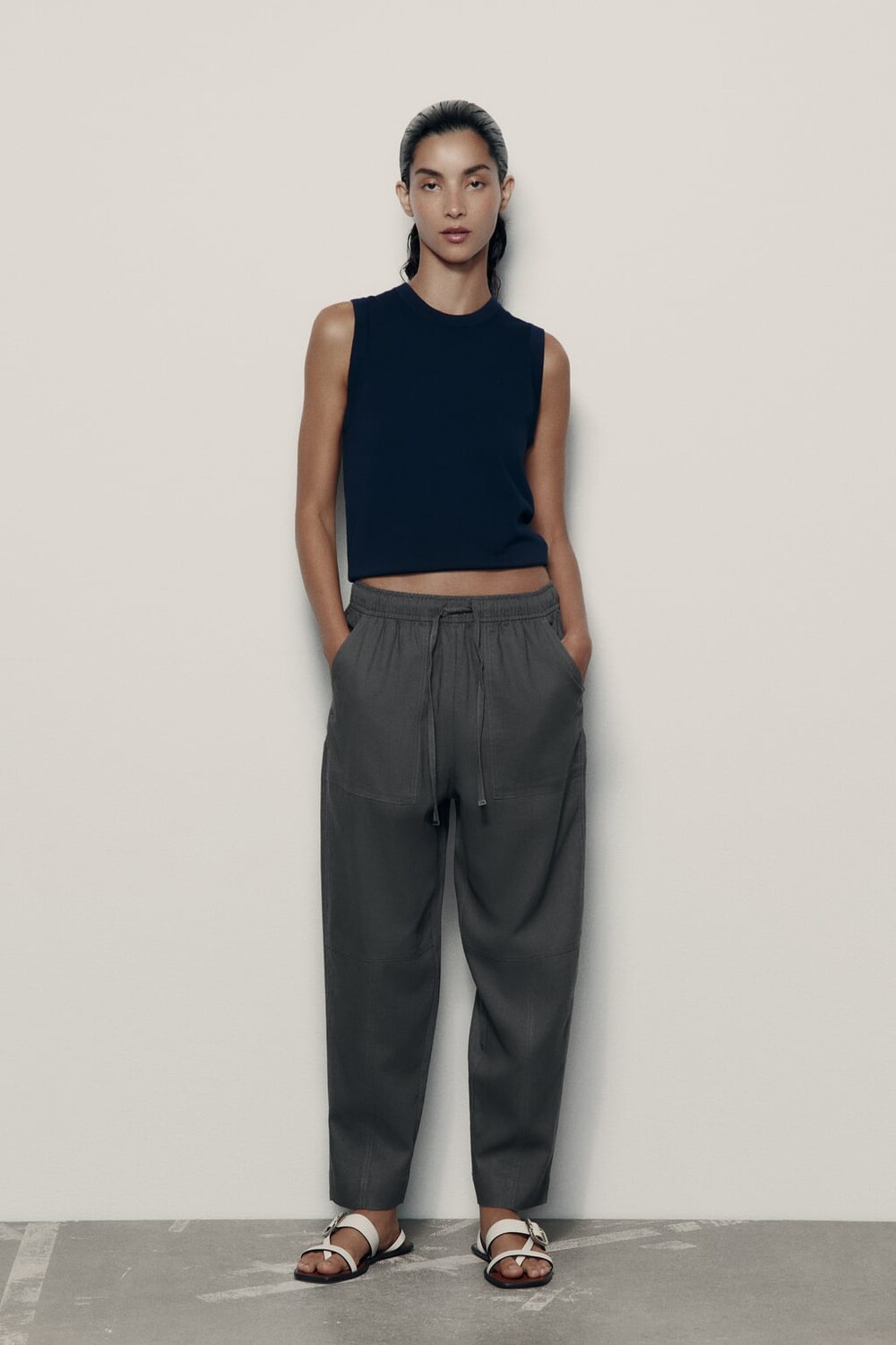 

Брюки из смешанного льна ZARA, серый