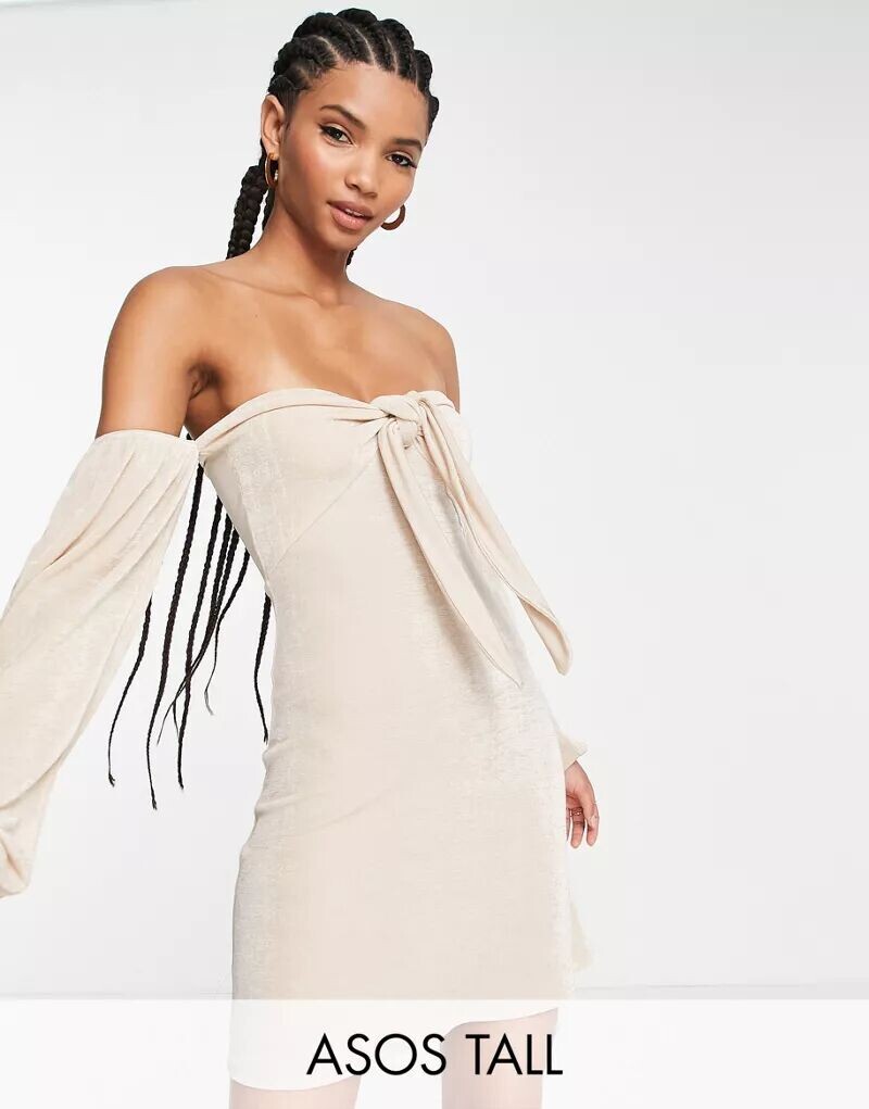

Платье мини с облегающим воротником и завязками спереди ASOS DESIGN Tall