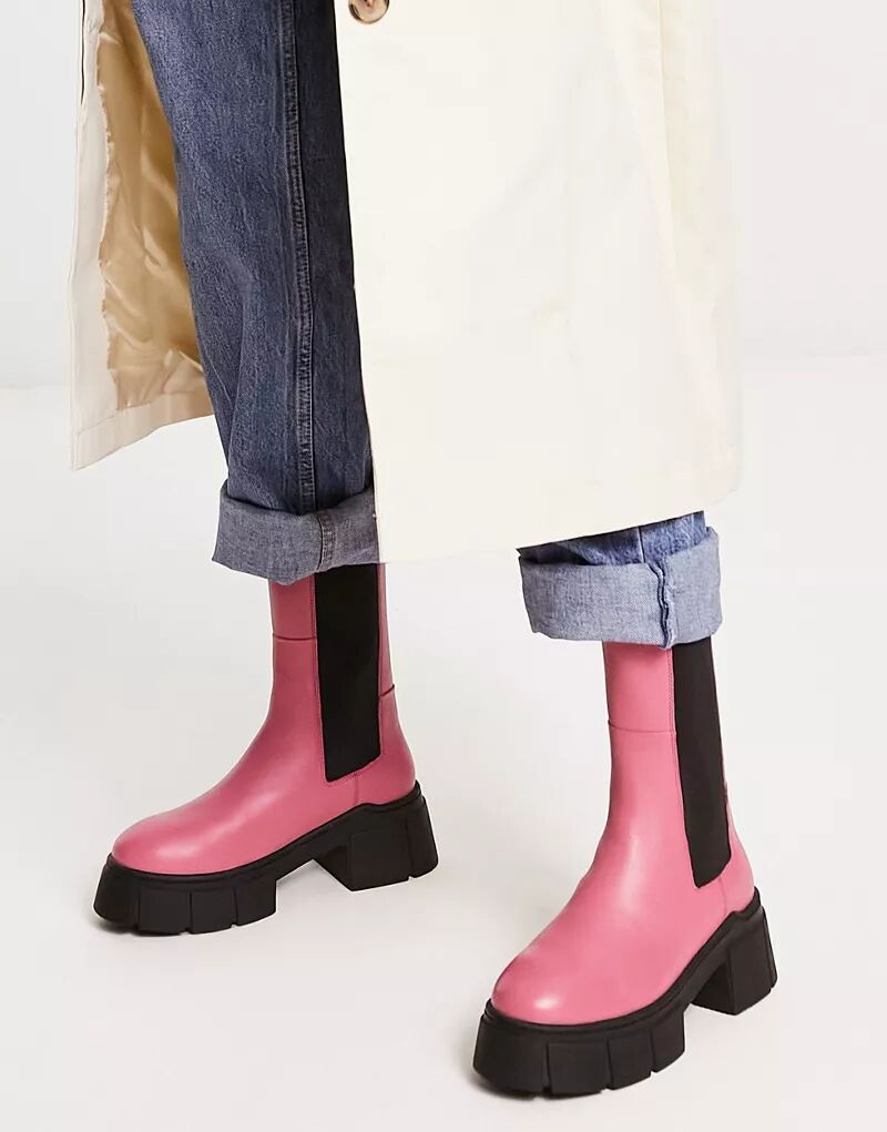 Розовые ботинки челси из премиальной кожи ASOS Adelphi