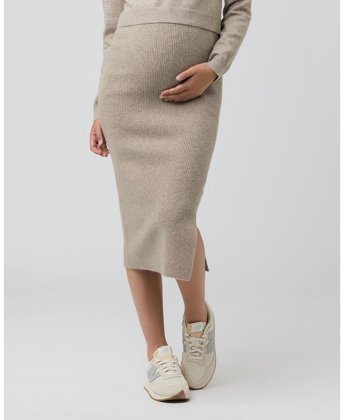 Трикотажная юбка миди Dani для беременных с разрезами латте Ripe Maternity