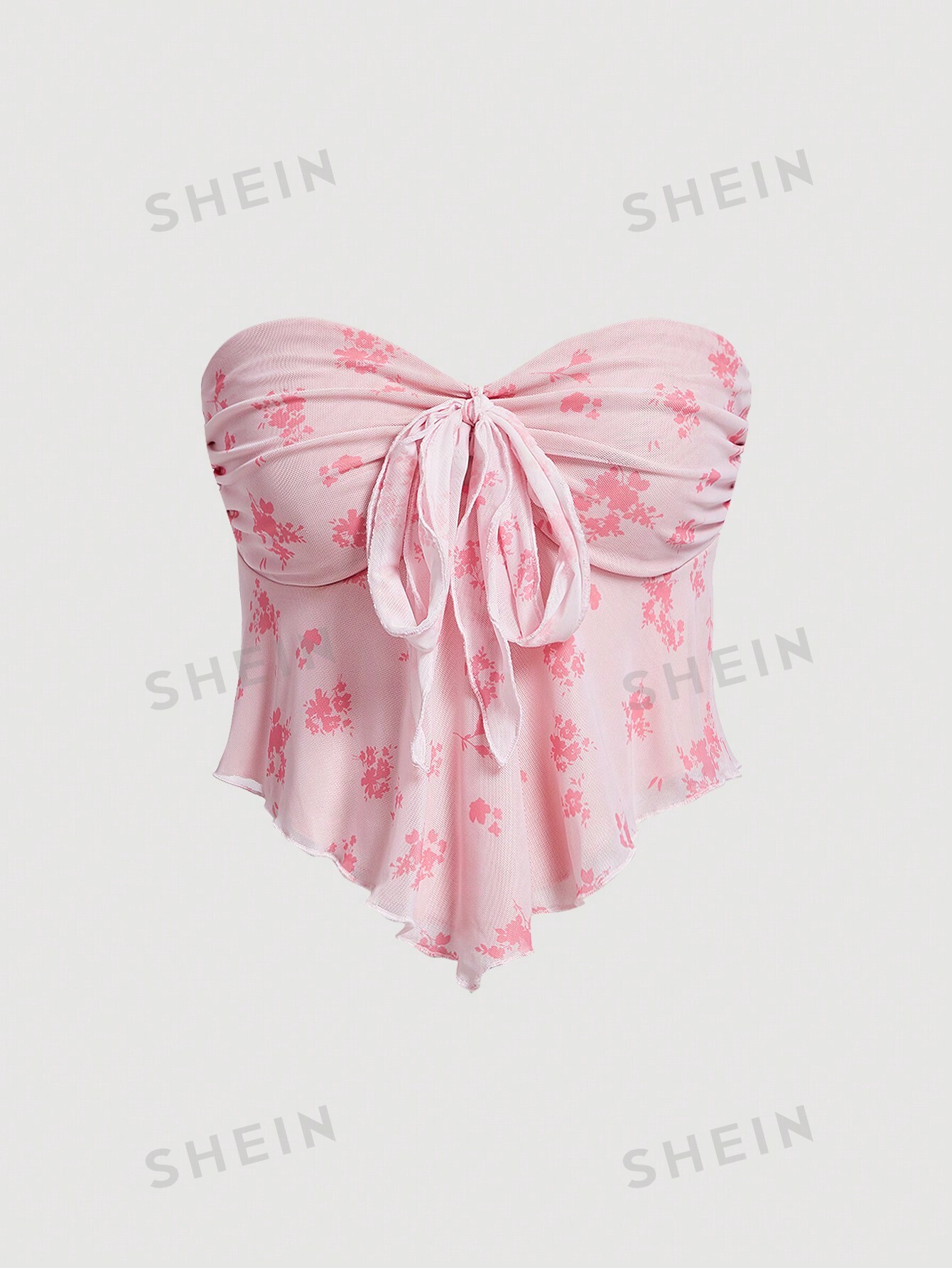 SHEIN MOD Женский топ без бретелек с мелким цветочным принтом, розовый