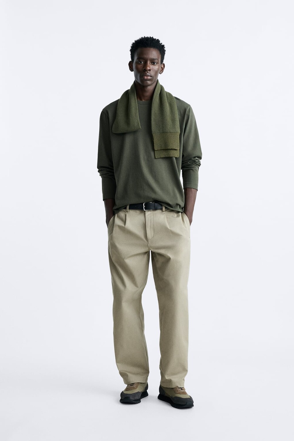 

Мягкая футболка с длинными рукавами ZARA, хаки