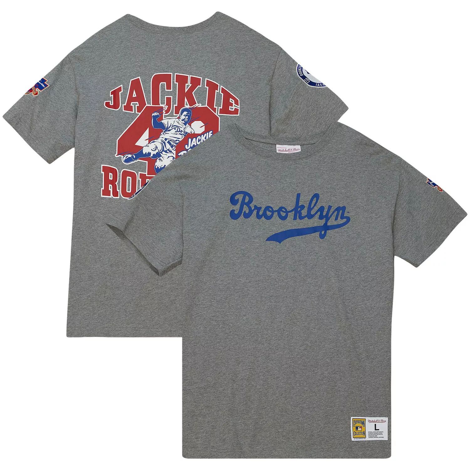 фигурка funko brooklyn dodgers pop sports legends jackie robinson 59418 Мужская серая футболка Mitchell & Ness Jackie Robinson Brooklyn Dodgers Cooperstown Collection Legends