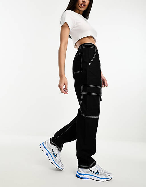 

Черные брюки карго со швами и контрастной строчкой ASOS DESIGN, Черный