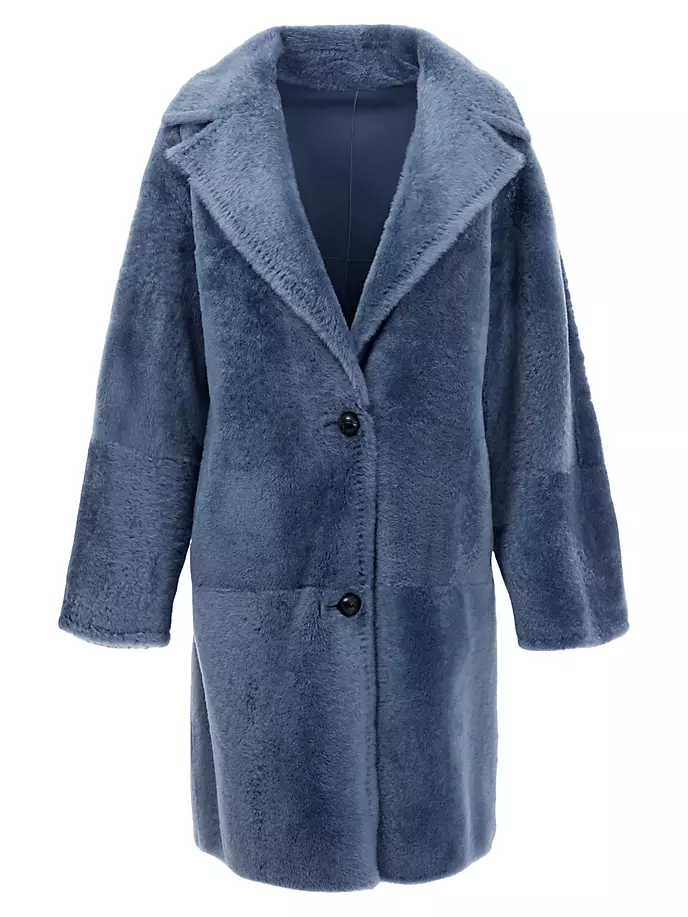 Двустороннее короткое пальто из овечьей шерсти Gorski, синий женское короткое пальто из овечьей шерсти с большими лацканами и вышитыми буквами