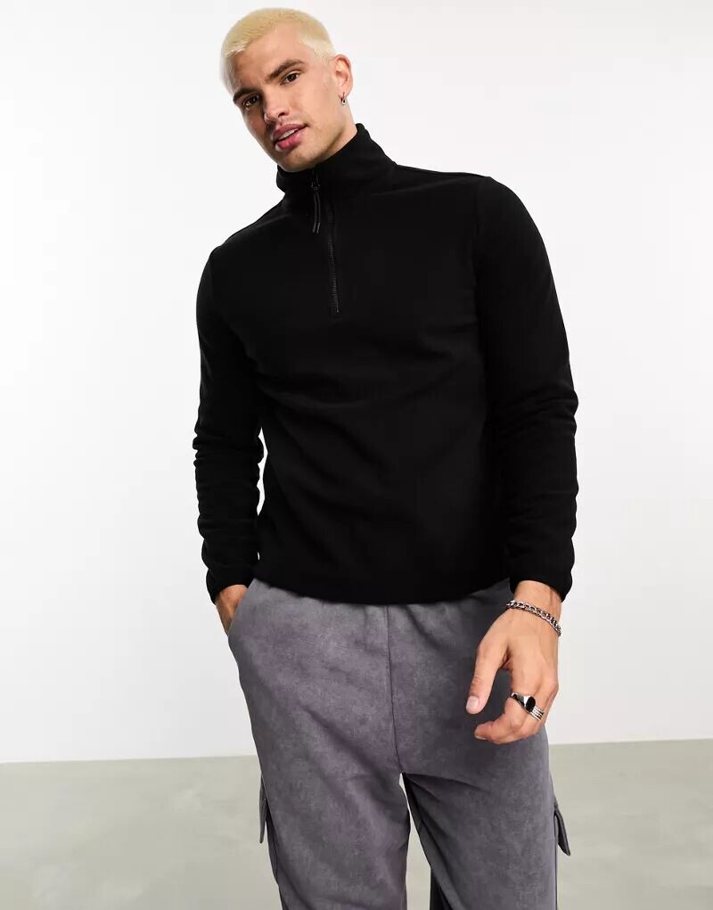 

Черный флисовый свитшот с полумолнией ASOS