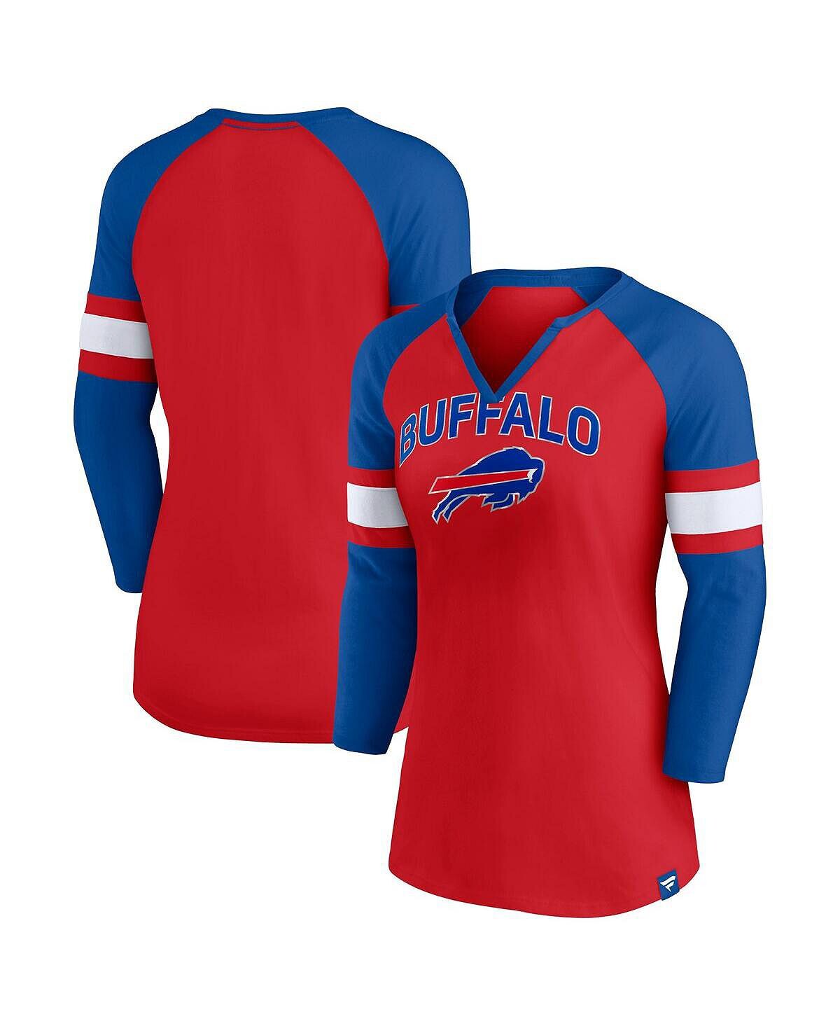 

Женская красная футболка с надписью Royal Buffalo Bills Arch реглан, рукав 3/4 с вырезом и вырезом Fanatics