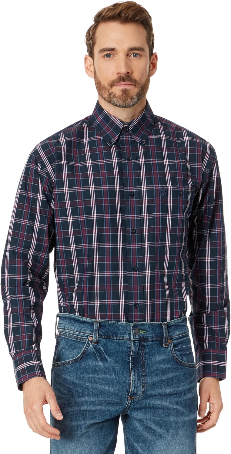 

Рубашка George Strait Long Sleeve One-Pocket Plaid Wrangler, цвет Navy/Burgundy