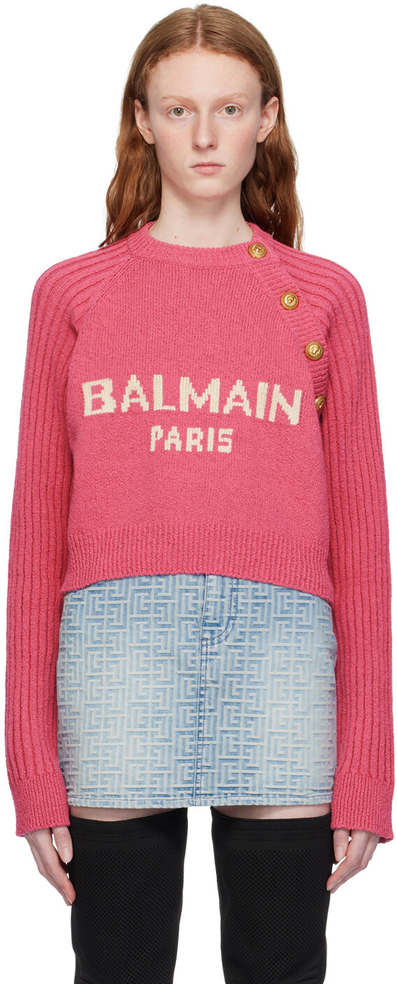 

Розовый жаккардовый свитер Balmain