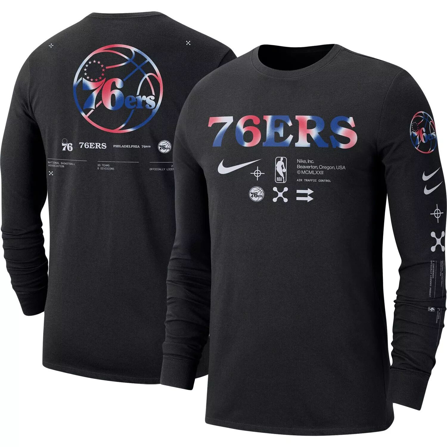 

Мужская черная футболка с длинным рукавом Philadelphia 76ers Essential Air Traffic Control Nike, Черный