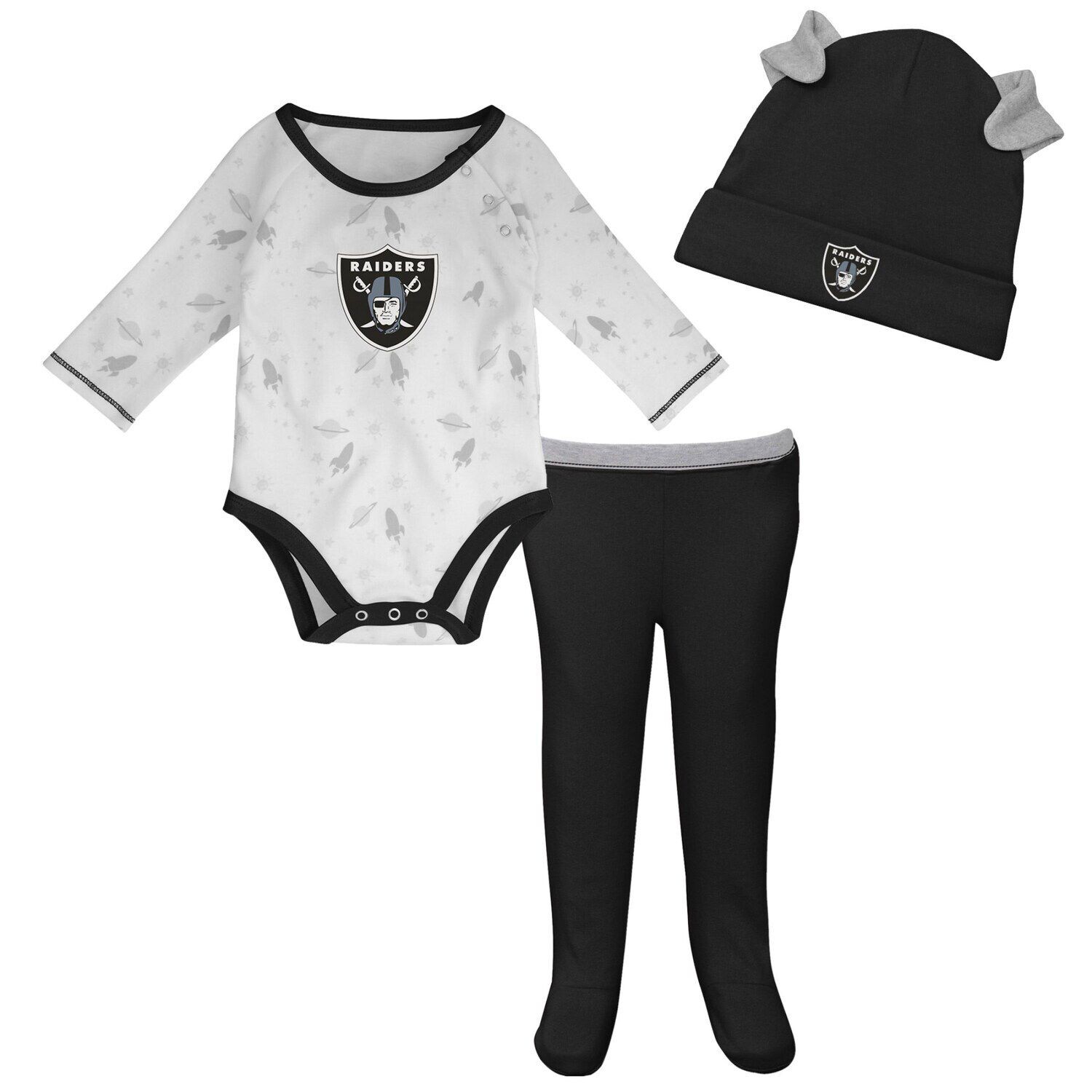 

Белый/черный комбинезон Las Vegas Raiders Dream Team для новорожденных и младенцев, комплект из штанов и шапки Outerstuff