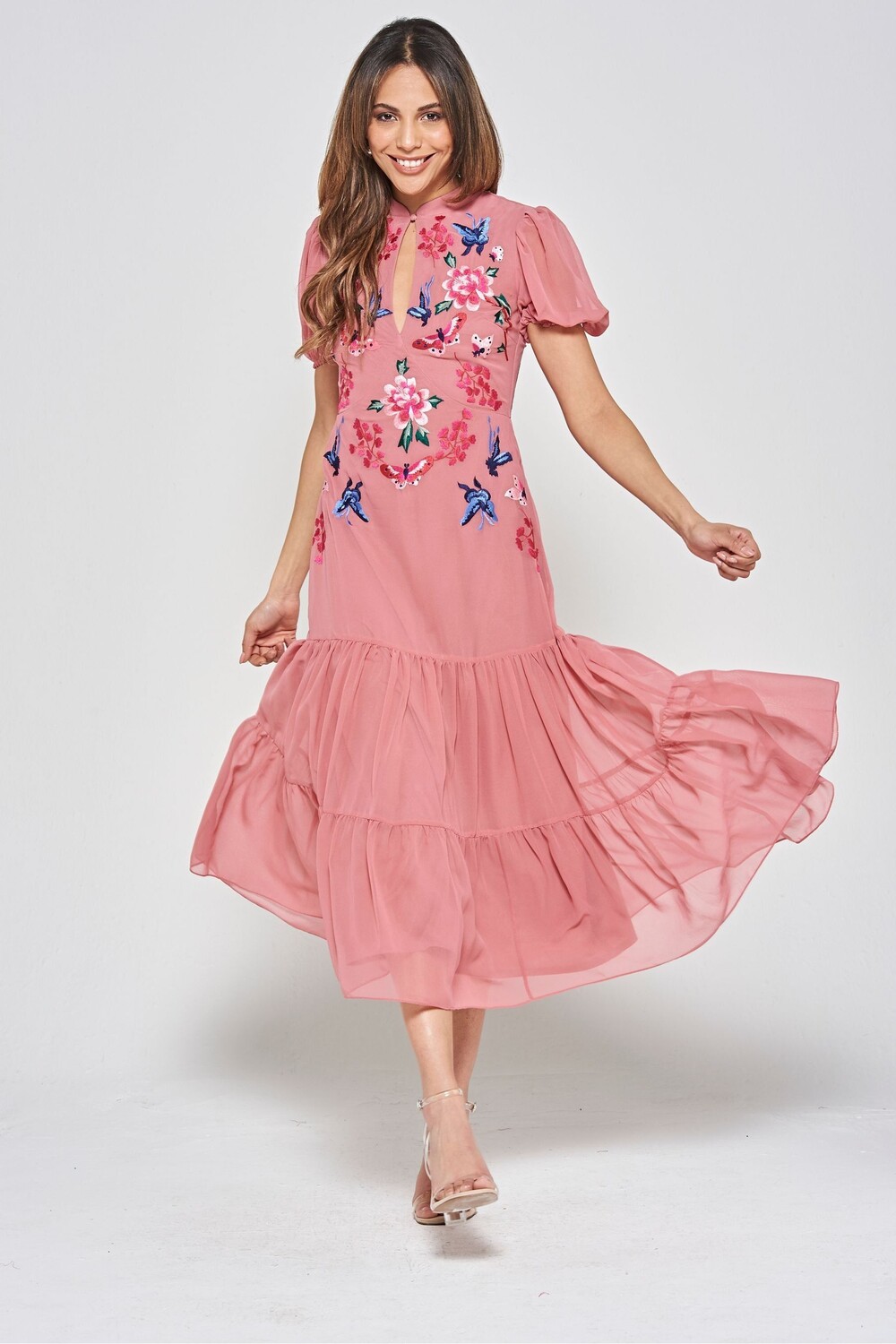 

Розовое платье миди с вышивкой Frock and Frill, розовый