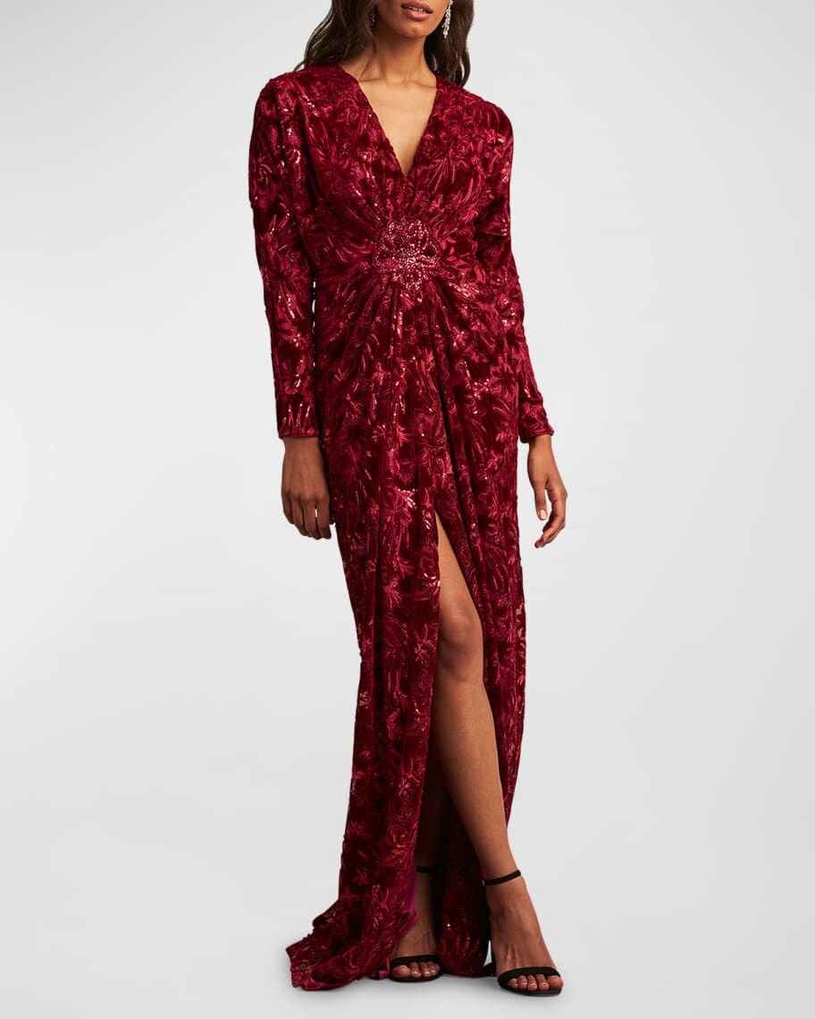 

Бархатное платье с пайетками и рукавами «летучая мышь» Tadashi Shoji