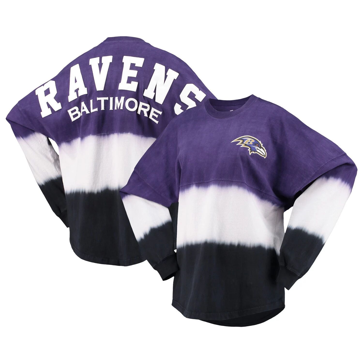 

Женская фиолетовая/черная футболка с омбре с длинным рукавом и принтом Fanatics Baltimore Ravens Fanatics, Черный