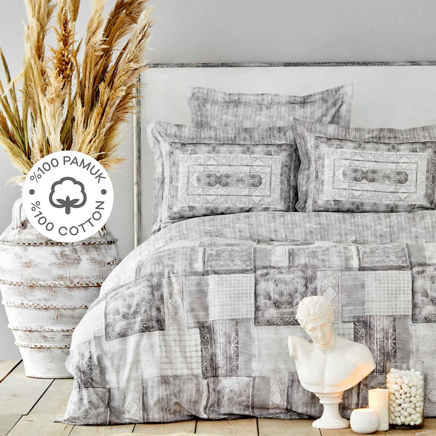 

Karaca Home Carell Серый Комплект постельного белья из 100 % хлопка