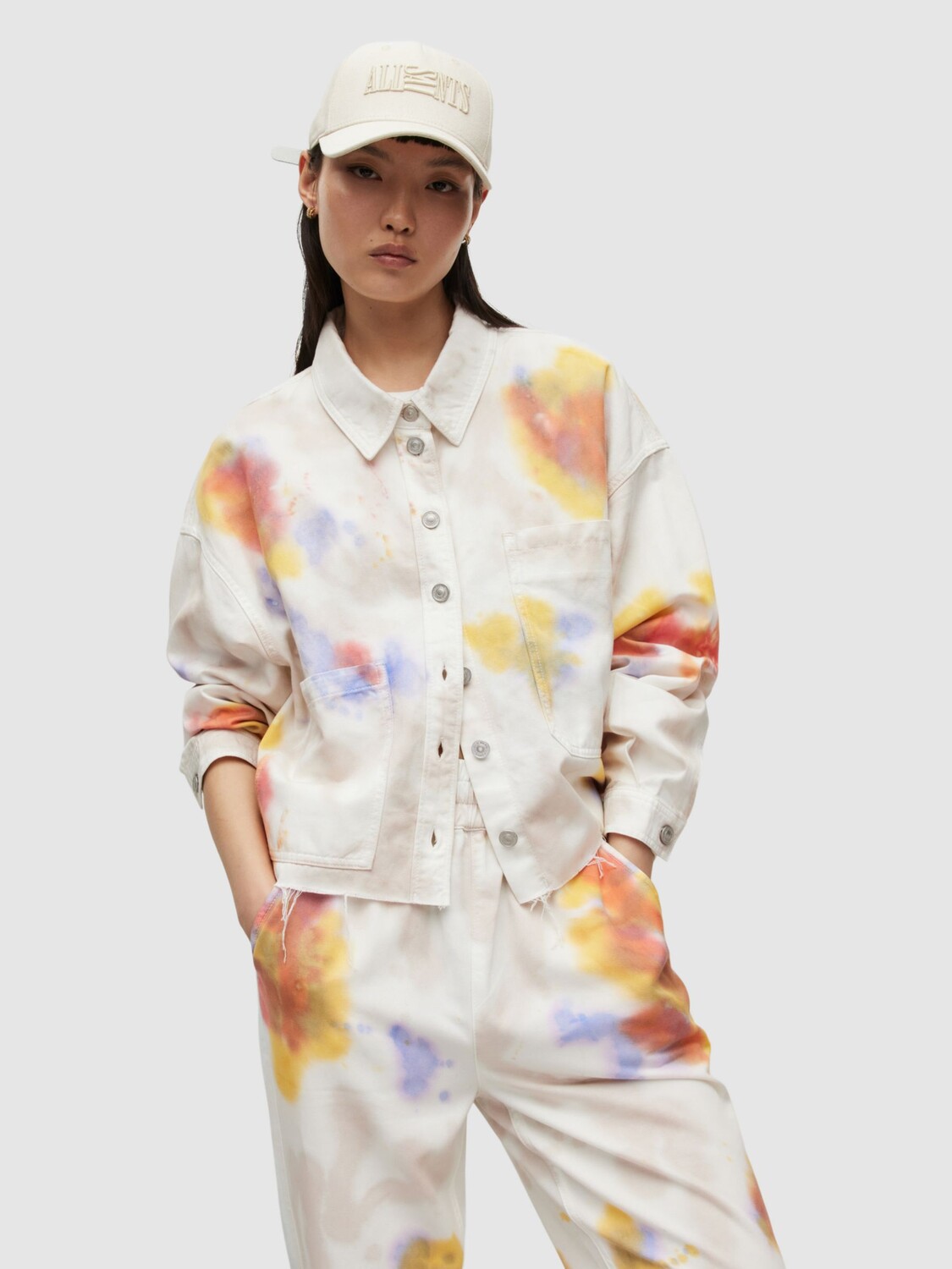 

Джинсовая куртка AllSaints Nicky, синий тайдай