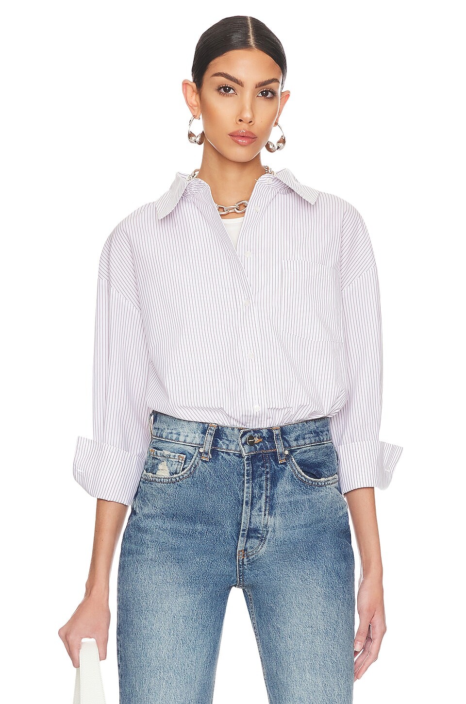 

Рубашка ANINE BING Mika, цвет White And Lavender Stripe