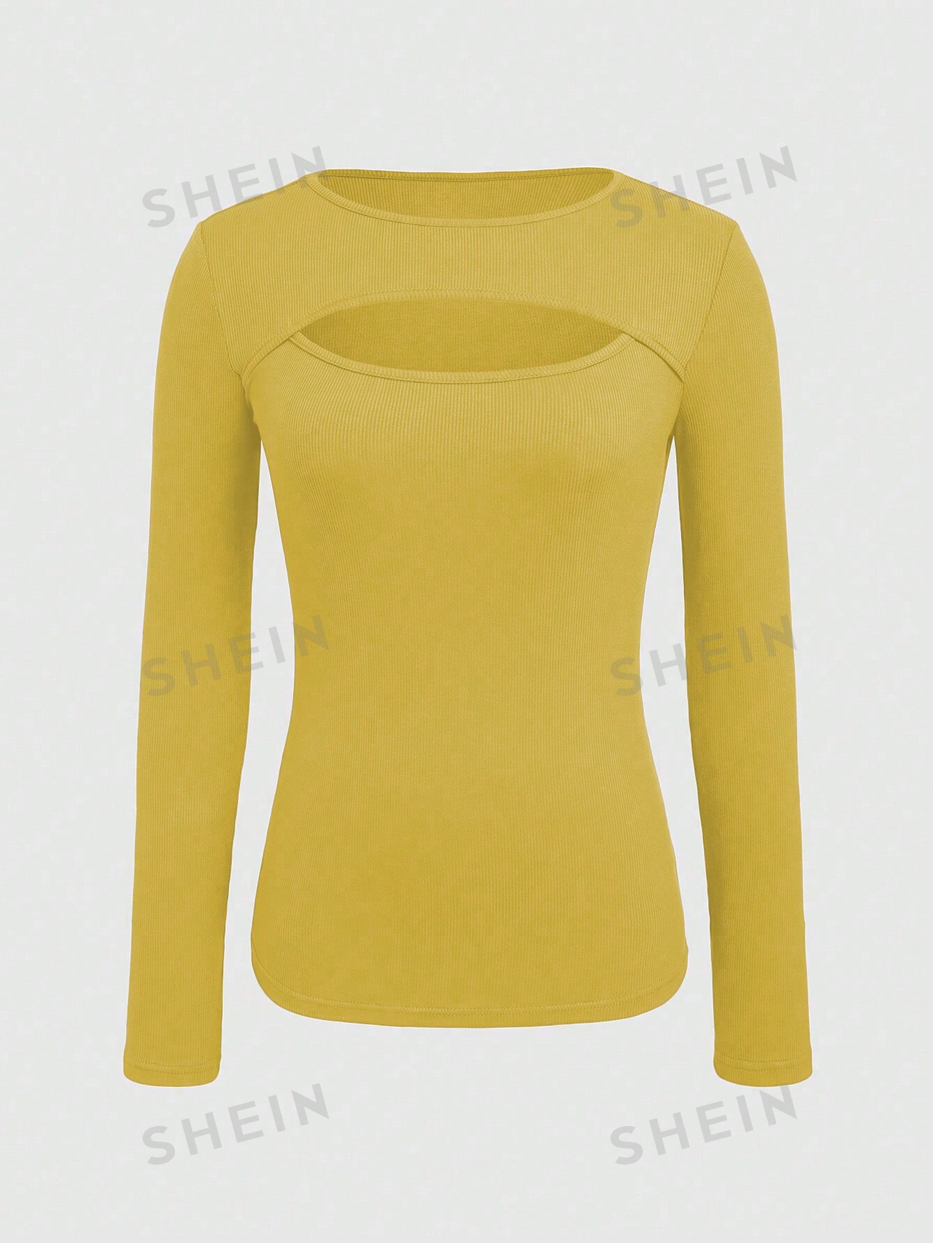 SHEIN LUNE Женская футболка с круглым вырезом и короткими рукавами, желтый