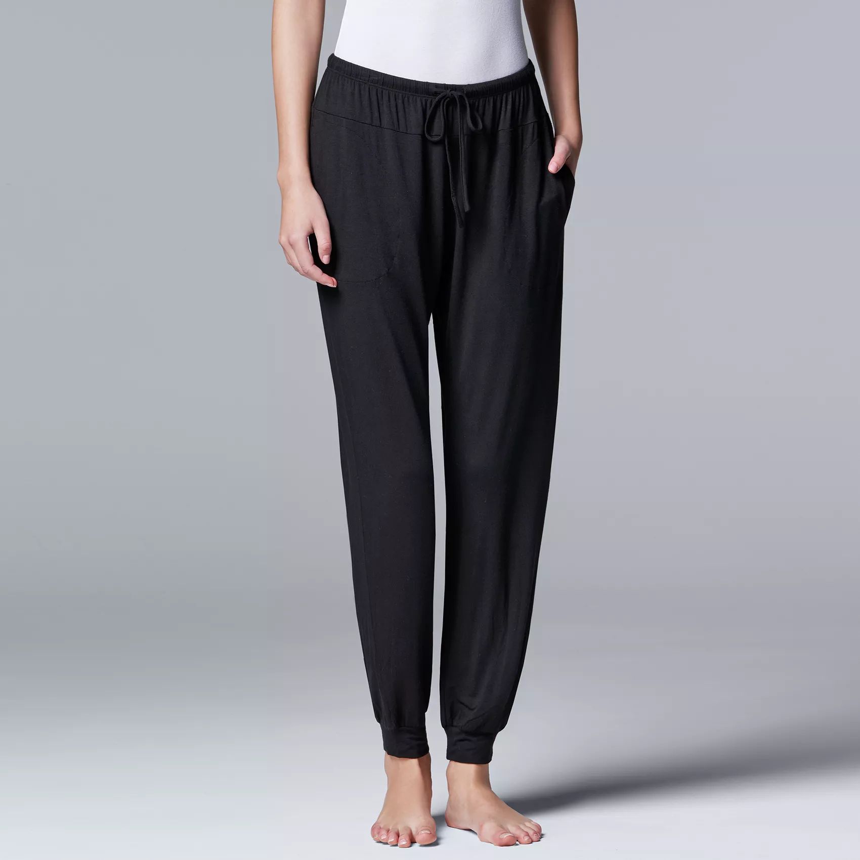Женские роскошные базовые пижамные штаны Simply Vera Vera Wang с полосками внизу Simply Vera Vera Wang, черный