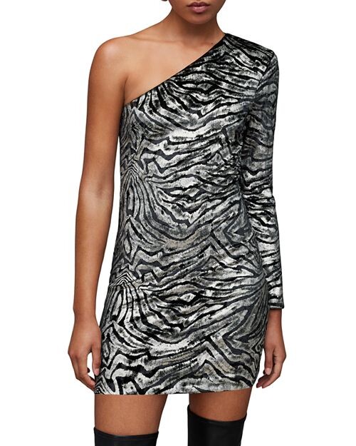 

Платье на одно плечо Deri Zebra ALLSAINTS, цвет Multi