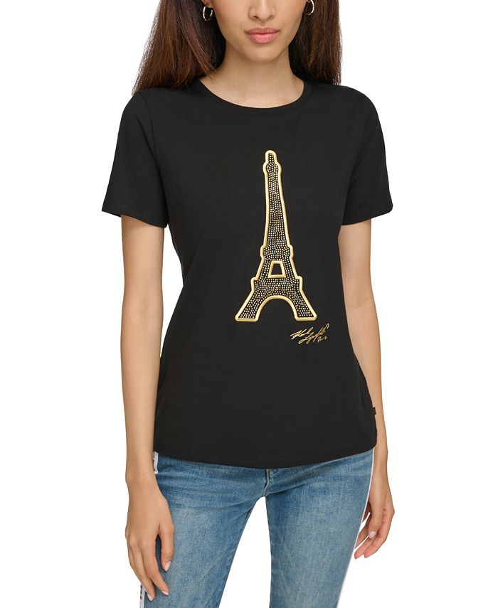 Женская футболка с Эйфелевой башней KARL LAGERFELD PARIS, черный футболка karl lagerfeld l белая с черной эйфелевой башней из букв