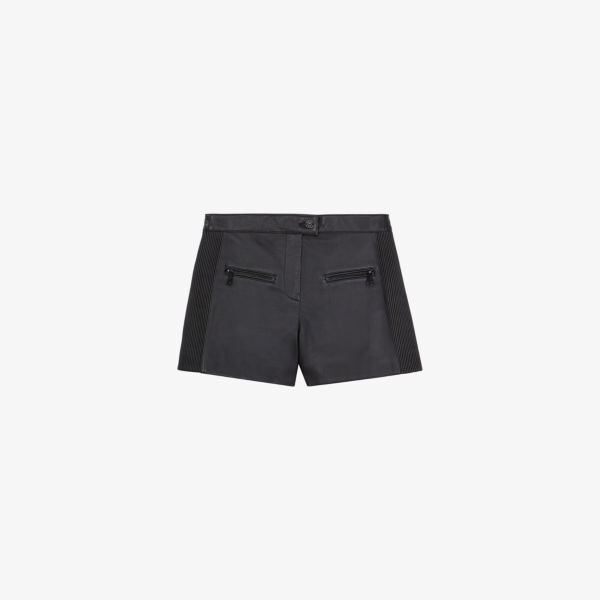 

Кожаные шорты с завышенной талией и карманами на молнии The Kooples, черный