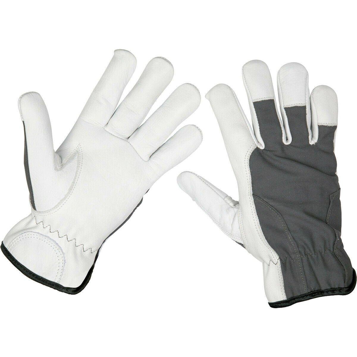 ПАРА ПРЕМИУМ прохладных кожаных перчаток - Большие - Цельнозерновая яловая кожа - Дышащие Loops, мультиколор