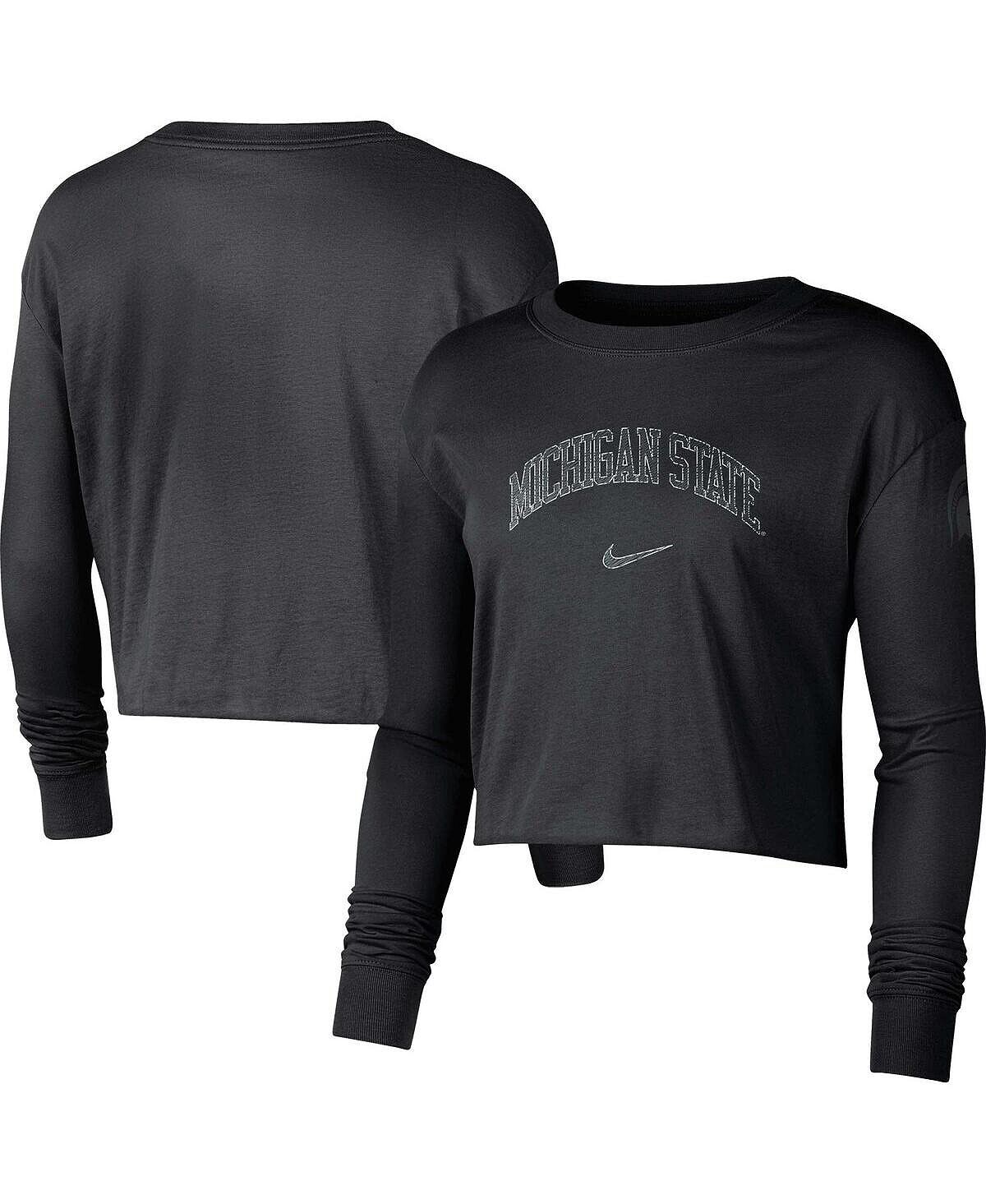

Черная женская укороченная футболка с длинным рукавом и логотипом Michigan State Spartans 2-Hit Nike, черный