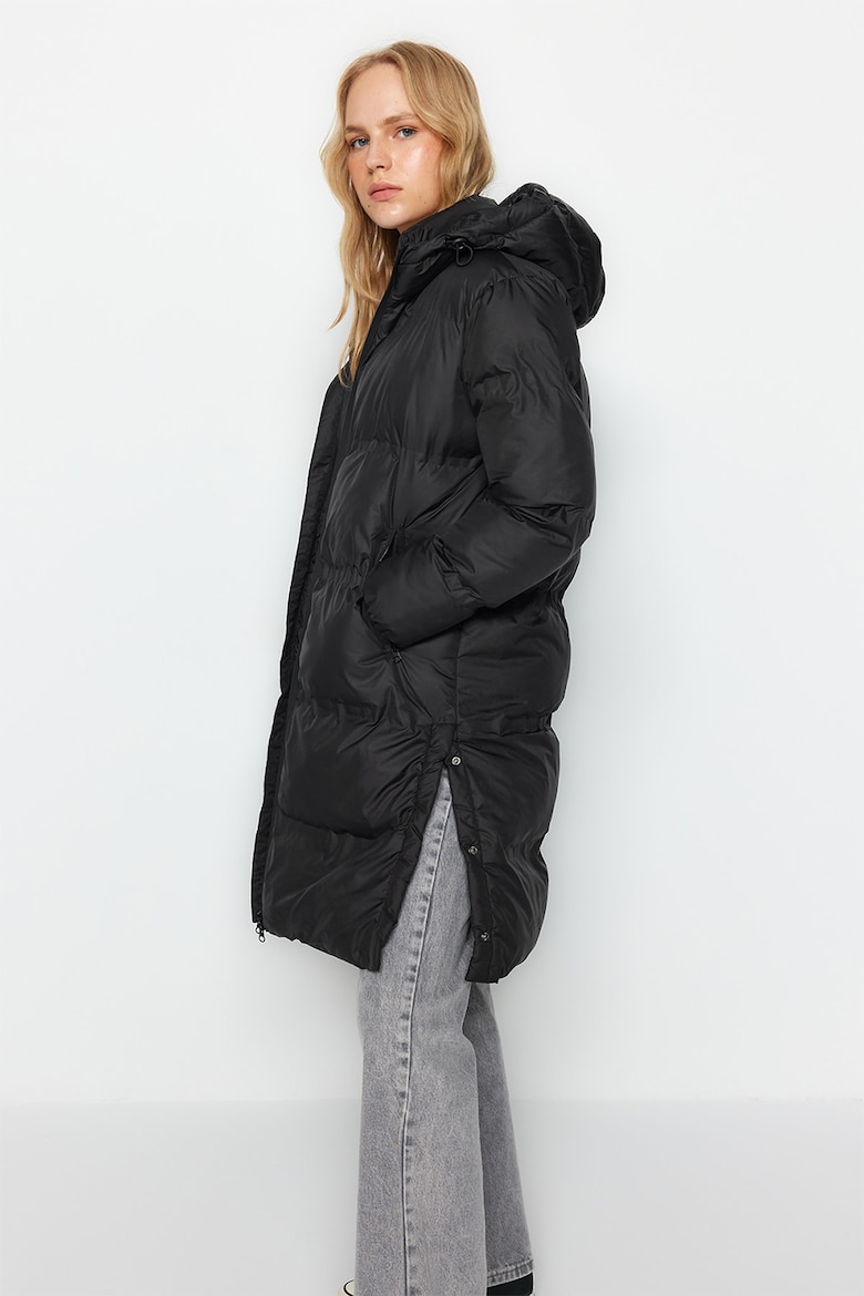 Длинная зимняя куртка с разрезами по бокам Trendyol, черный