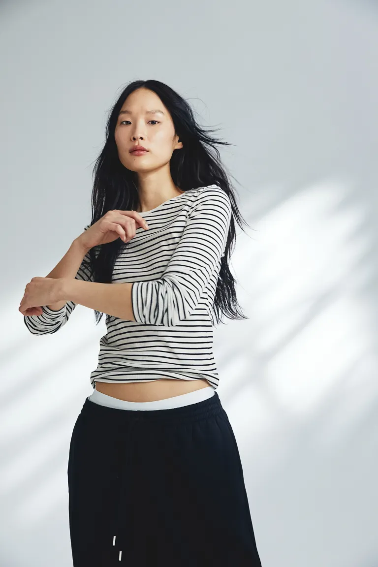 

Рубашка из хлопка в рубчик H&M, черный