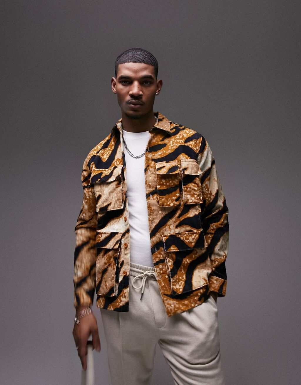 

Вельветовая рубашка Topman с карманами и животным принтом