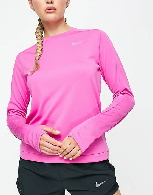 

Розовый топ с круглым вырезом и длинными рукавами Nike Running Pacer