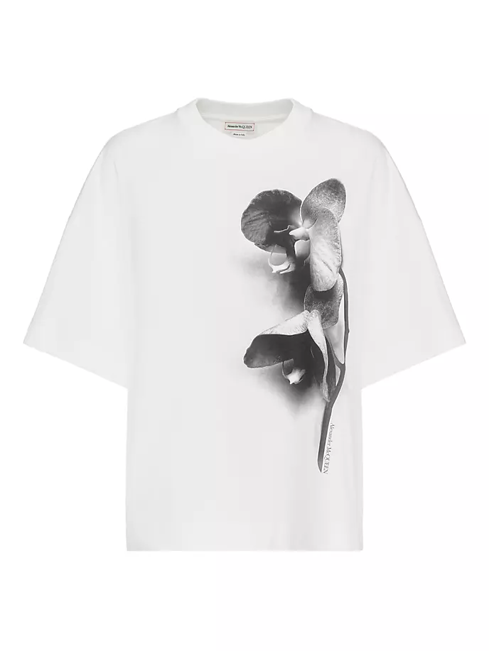 Хлопковая футболка с принтом орхидеи Alexander Mcqueen, белый