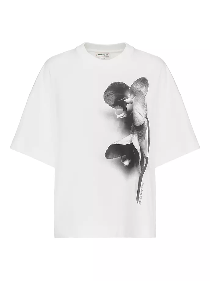 

Хлопковая футболка с принтом орхидеи Alexander Mcqueen, белый