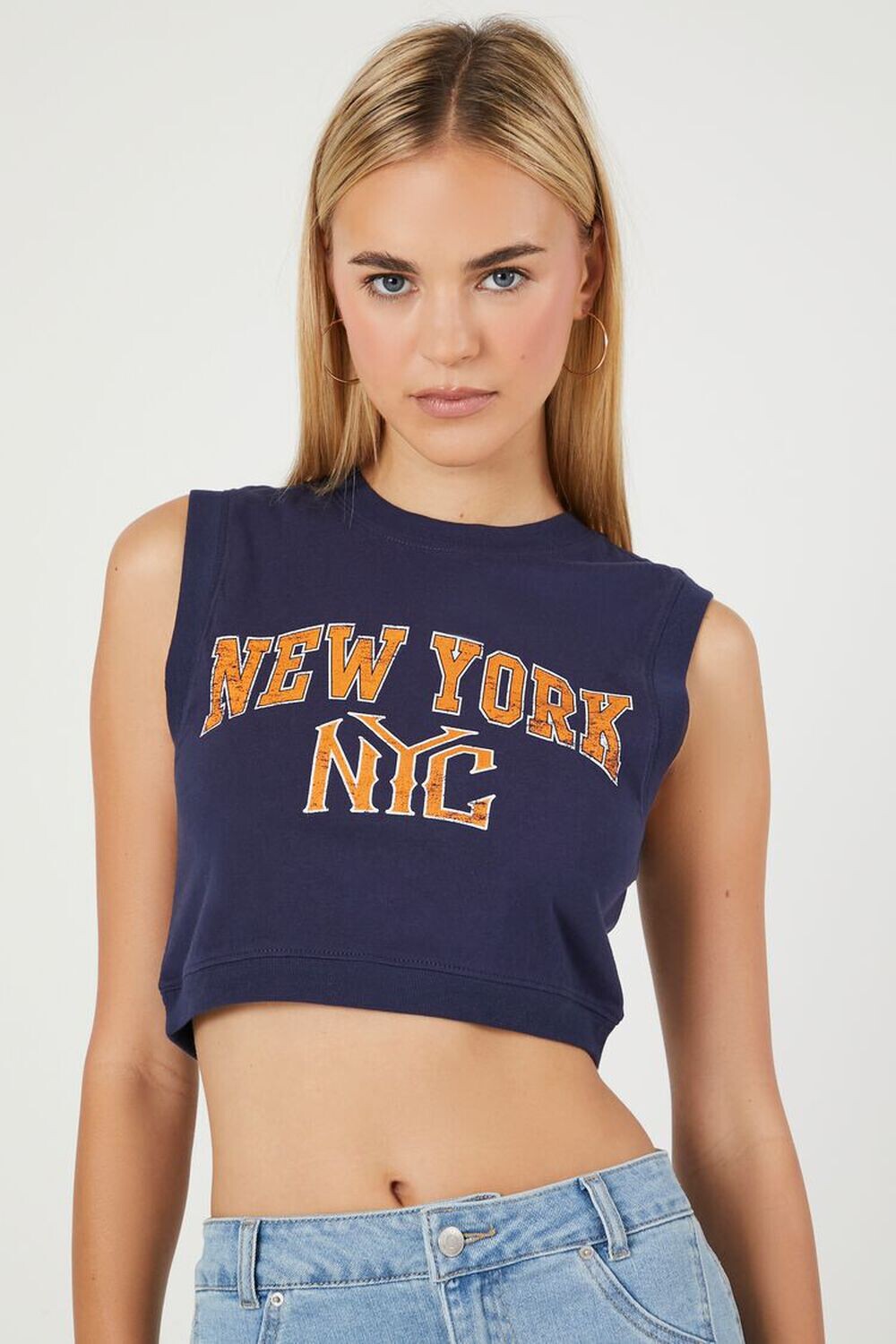 

Укороченная футболка с рисунком NYC Muscle Forever 21, нави